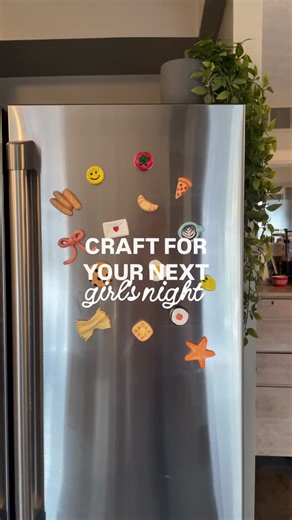 A D D I E O V E R L A on Instagram: "Here’s a super fun craft for your next girl’s night! FRIDGE MAGNETS 🙂🍅🥐🍕🍪🎀☕️ You need: - air dry clay - acrylic paint - paint brushes - modge podge - button magnets To make: 1) create your shapes using air dry clay. Remember not to make them too big or the magnet won’t be able to hold the weight. Be sure to place them on plastic or wax paper. Let dry at least 24 hours. 2) paint your shapes using acrylic water based not oil based paint. Allow time to dry