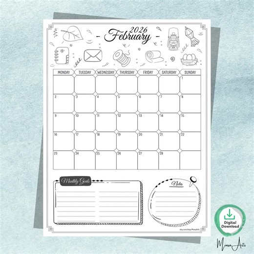 2026 Monthly Calendar Printable | Minimalist Planner Journal Pages | Sun Mon Start | A4 A5 Letter - Etsy Canada