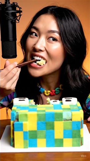 Girl Eats a Giant Roblox Cake