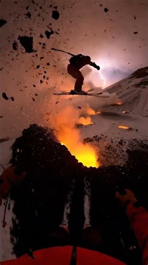 Lightning Storm Skiing on Volcanic Slopes: Insane Survival Ride!