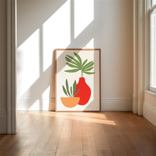 Mid Century Modern Plant Wall Art Printable, Minimalist Botanical Print, Retro Plant Illustration - Etsy