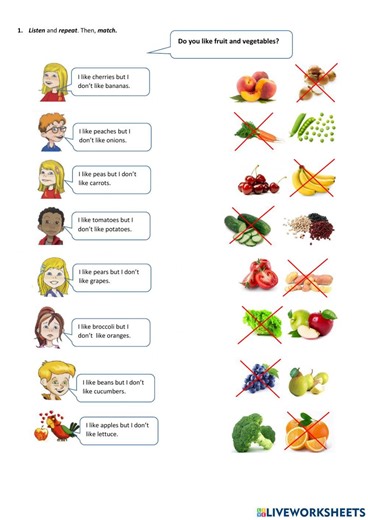 Fruit and vegetables - Likes and Dislikes worksheet