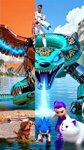 Robot Snake Ronaldo vs Messi 😱 Rumi , Sonic, Cat, Dog🐕🌊 #shorts #animation #cartoon #usa