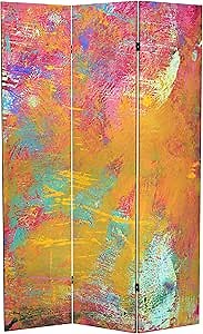 Red Lantern 6 ft. Tall Double Sided Birch Grove Canvas Room Divider, Yellow,Gray