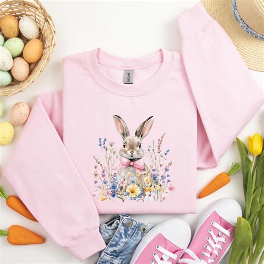Easter Flowers Bunny Sweatshirt, Cute Bunny Sweatshirt, Rabbit Tee, Happy Easter Day Gift, Coquette Easter Shirt,cute Easter Sweatshirt - Etsy