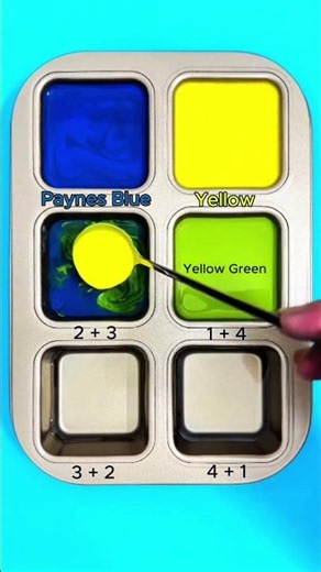 Create 4 colros from 2 colors: Paynes Blue + Yellow #asmr #art #colormixing #colors #mixing #yellow