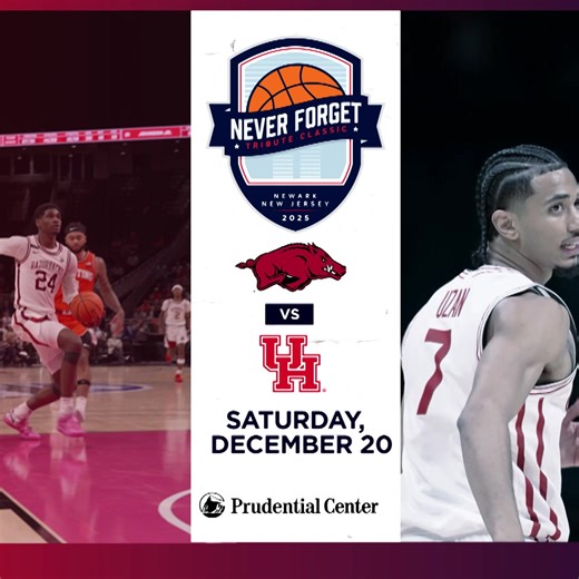 Two top programs. One unforgettable night. Arkansas & Houston bring big time college basketball to the Garden State at Prudential Center on Saturday, December 20 for the 2025 Never Forget Tribute Classic! | Prudential Center