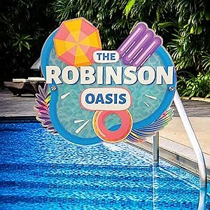 PERSONALIZED Pool Sign with Aqua Holographic Background – Custom Swimming Pool Decor, 20"x18.3", UV-Protected, Gift-Ready - Made in USA