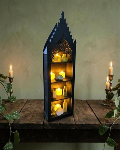 Gothic Arch Crystal Shelf - Black Wooden Curio Cabinet - Gothic Home Decor - Etsy