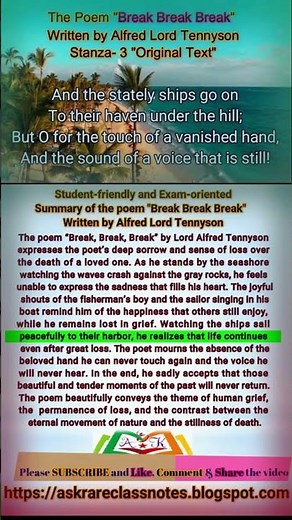 Break, Break, Break by Lord Alfred Tennyson | Summary | Original Text | Poetry| Ask Rare Class Notes