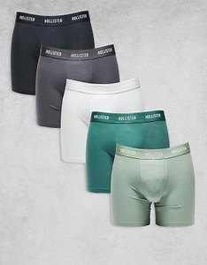 Hollister 5 pack logo tonal waistband long trunks in multi | ASOS