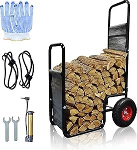 Firewood Cart: 27 x 20 x 44 in Large Heavy Duty Metal Waterproof Portable Storage Rack - for Outdoor Camping Backyard Fireplace Indoor Use For Women Men