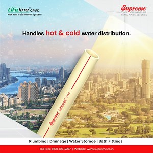 Looking for a reliable hot or cold water distribution system? Discover Supreme’s Durable Lifeline CPVC Pipes, designed to deliver clean & potable water to your home. To learn more about our pipe, visit https://www.supreme.co.in/pipe/products/lifeline-c-pvc-hot-cold-water-system-cts-series. #SupremePipes #CPVCPipes #HotWater #ColdWater #Lifeline #PotableWater #WaterDistribution | Supreme Pipes