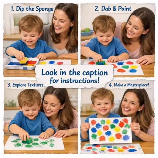 Patchyparenting on Instagram: "Sponge painting is a simple and engaging art activity where children use small sponges lightly dipped in paint to dab, press, or swipe color onto paper. This activity helps children ages 3–4 develop fine motor skills as they grasp, squeeze, and control the sponge with their hands. Because sponges hold paint without dripping, children can focus more on creating rather than managing mess, which builds confidence and independence. Sponge painting also supports hand-ey