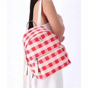 Kate Spade Chelsea Gingham Check Print Nylon Medium Backpack Pink Multi