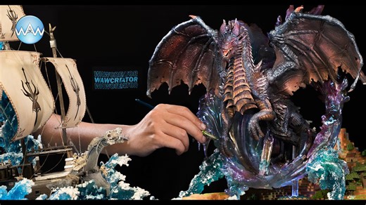 Building an epic fantasy diorama: Dragon vs. ship on a pixelated island!