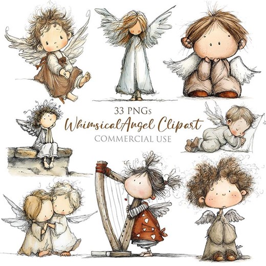33 Whimsical Angel Clipart PNG Bundle: Cliparts for Scrapbooking, Card Making, Junk Journal (instant Digital Download) - Etsy