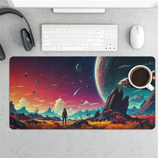 Retro Sci-fi Space Gaming Mouse Pad, Astronaut Alien Planet Desk Mat - Etsy