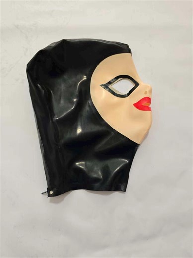 Sexy latex mask black transparent handmade open eyes mouth female