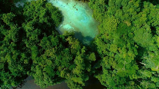 Flying along the Amazon's boiling river
