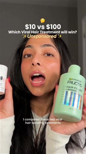Shriya Sehgal on Instagram: "Comparing both of the viral hair treatments on my curly indian hair to let you know which one works better!!! so you can save money✨ Products used- @garniercan - Hair filler bonding treatment k18 - Leave in molecular treatment Based on using these products I feel Garnier definitely won the game. It gave my hair more volume and made it soft + shiny. Also it didn’t leave my hair feeling heavy!! Comeback for part 2 to see the final results. Share this with your friends 