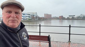In a wet and windy Salford Quays, taking a look at Old Trafford over the water. Thanks for watching. #manchestertaxitours #manchestershipcanal #manchesterunited | Manchester Taxi Tours
