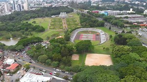 Botanical Garden, park, velodrome, tennis courts (Curitiba, Brazil) aerial view