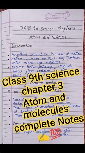 Atom and Molecules Class 9th science chapter 3 Notes