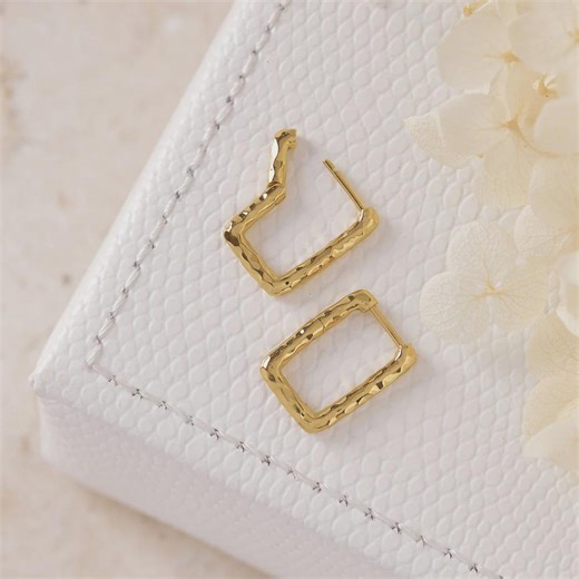 925 Sterling Silver Chunky Square Hoop Earrings Gold Textured Hoops Minimalist Geometric Everyday Jewelry Mother's Day Gift for Mom - Etsy