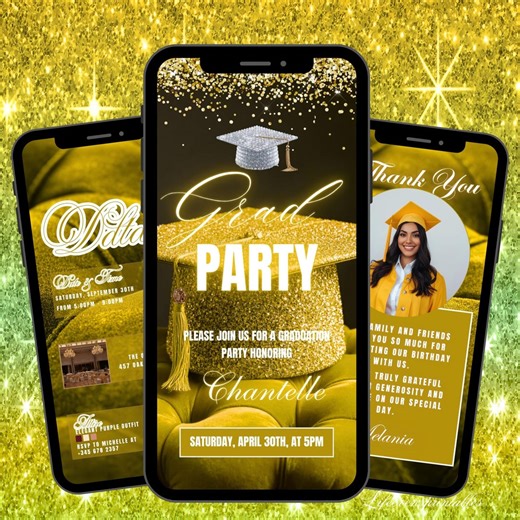 Digital Graduation Ceremony Invitation Template Modern Yellow, Graduation Party Invite Animated College Grad Ecard - Etsy