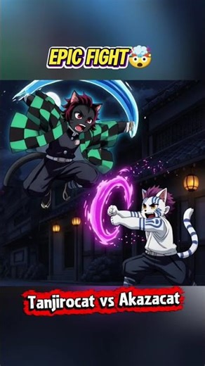 tanjiro cat vs akaza cat #demonslayer #tanjiro #akaza #shortvideo #animation