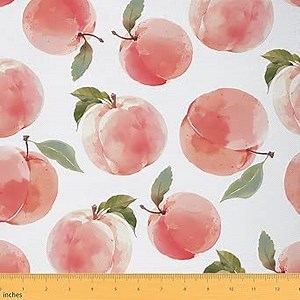 Feelyou Peach Fabric By The Yard,Cute Peach Leaf Printed Upholstery Fabric for Chairs, Natural Theme Decorative for Home DIY Projects, 1 Yard, Pink Green