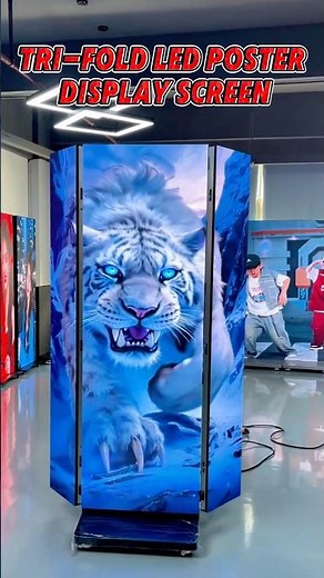 Tri-fold LED poster display screen unfolds into a large screen. #wellvision #ledscreen