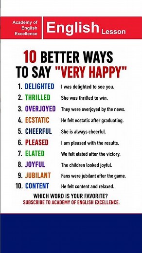 10 BETTER WAYS TO SAY VERY HAPPY | Academy of English Excellence #english