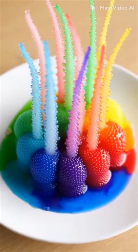 🌈🌋 Rainbow Sugar Crystal Volcano Effect This colorful crystal eruption is made with everyday kitchen ingredients. When warm sugar solution saturates dry sugar and baking soda reacts with vinegar, the mounds expand into vibrant foam before drying into textured crystal formations. Here is the full process. 🧪 Materials Needed • Granulated sugar • Very hot water • Food coloring (multiple colors) • Baking soda • White vinegar • Small cups • Spoons • A shallow plate Step 1: Create the Sugar Volcano