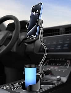 Tryone Gooseneck Phone Holder for Car Cup: [Bottle Friendly] Cell Phones Cup Stand Expander with Gooseneck Arm Fit for Truck | SUV | Automobile Compatible with iPhone & Samsung & Android Smartphones