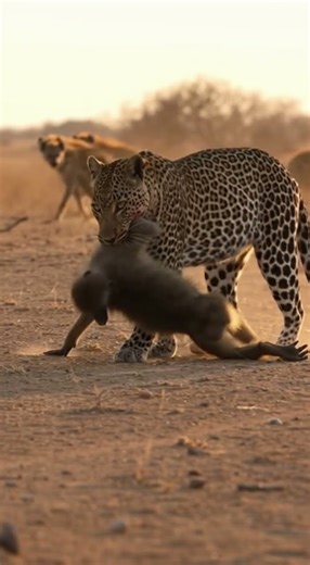 The leopard hunted a baboon.