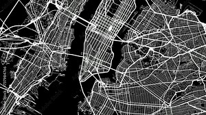 Zoom Out Road Map of New York New York with white roads on a black background
