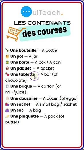 👇🍎 Food Containers & Packaging in French 🇫🇷 📦🛒🥖 #LearnFrench #FrenchVocabulary #FoodPackaging
