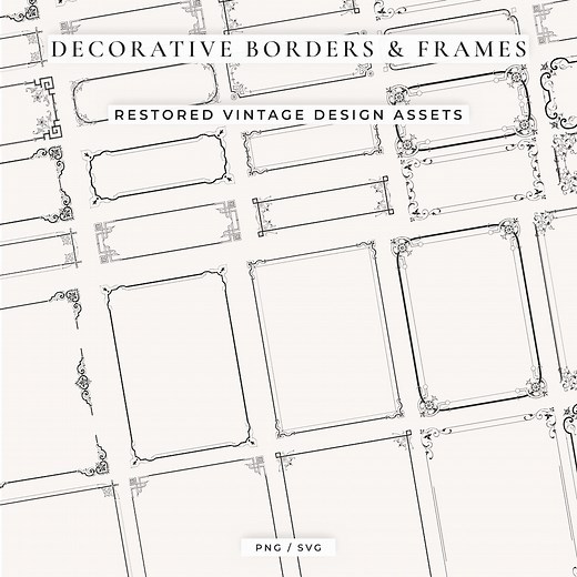 Decorative Borders and Frames, Vintage Borders Illustrations, Wedding Invitations, (PNG, SVG) - Etsy