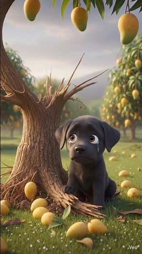 Black labrador puppy crying beside the broken mango tree #animals