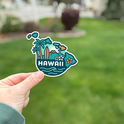 Hawaii State Badge Sticker, Tropical Island Vinyl Decal, Waterproof Travel - Etsy
