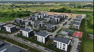 4K Aerial Drone Footage of Modern Residential Complex in Vilnius, Lithuania - Capturing Contemporary Architecture and Solar Panel Installations in a Sustainable Urban Environment
