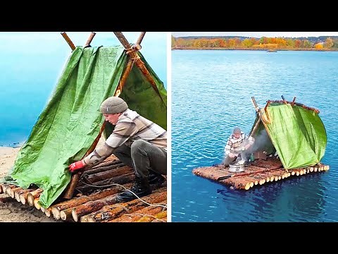 HOW TO BUILD A RAFT WITH LOGS AND ROPE || AMAZING CAMPING BOATS