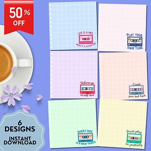 Retro Notepad, Printable Notepad, Cassette Tape, Retro Print, Cute Stationery, Kawaii Memo, Pastel Notepad, Positive Affirmation - Etsy