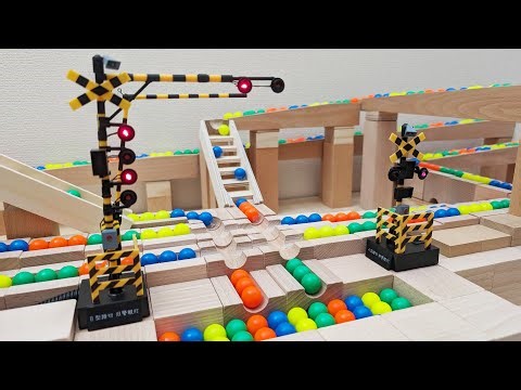 Marble Run Race ☆ Railroad crossing + Transparent "Shishiodoshi" + Cuboro + HABA
