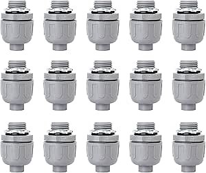 1/2 Inch Liquid Tight Connector - 15 Pack PVC Electrical Conduit Fittings 180 Degree Straight Flexible Connectors for Home, Kitchen, and Bathroom Conduit Connector