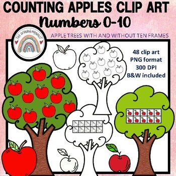 Counting apples clip art/ with&without ten frames/black&white version included