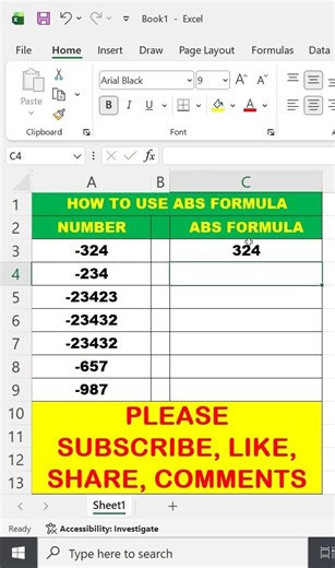 How to use ABS formula in excel #video #trending #viral #videos #shorts #short #shortsfeed #excel