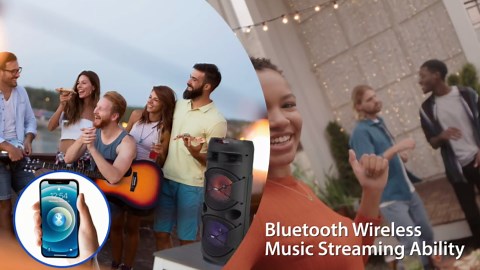 Pyle Portable Bluetooth PA Speaker-240W Dual 6.5" Rechargeable Indoor/Outdoor BT Karaoke Audio System-TWS, Party Lights, LED Display, FM/AUX/MP3/USB/SD, 6.5mm in, Carry Handle-Wireless Mic, Remote